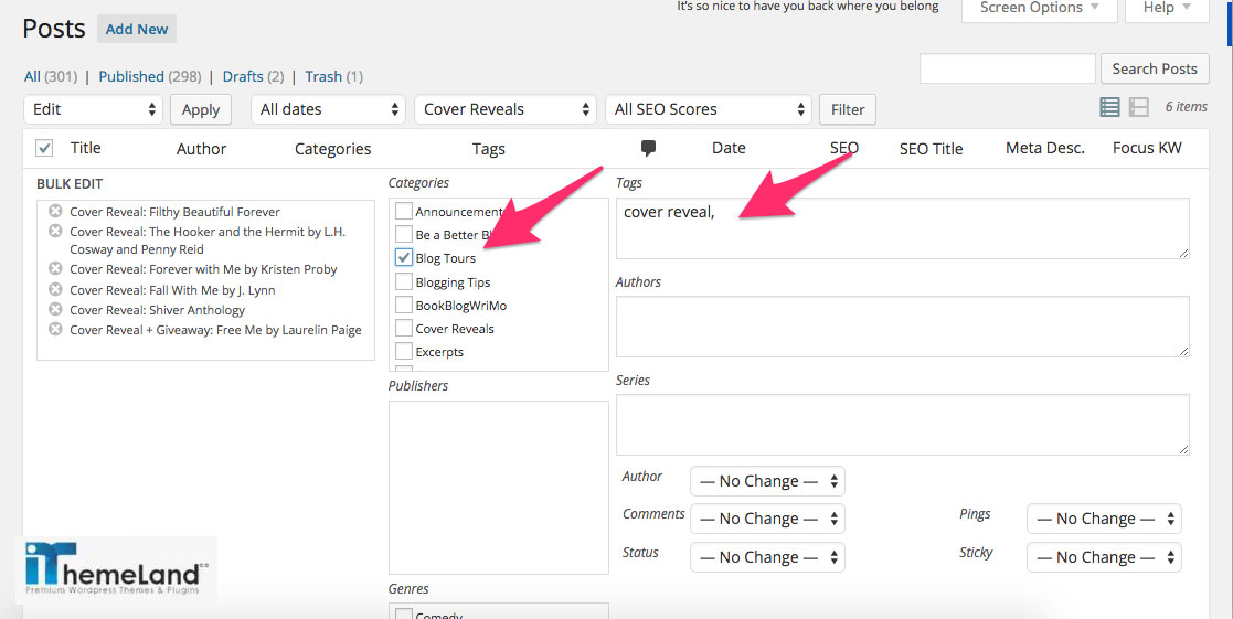 bulk edit categories and tags in WordPress Posts