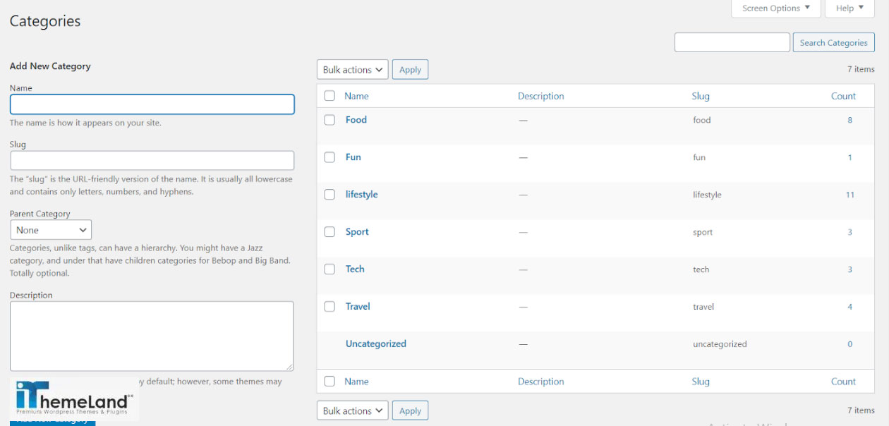 opening the category/ tag page of WordPress