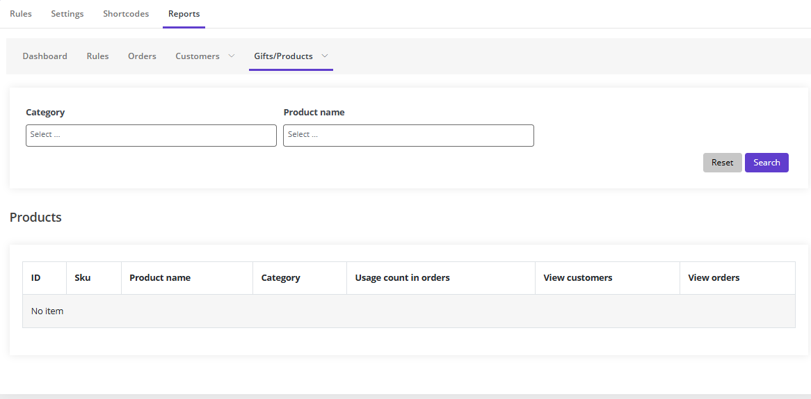 Generate product level reports in gifts or products tab