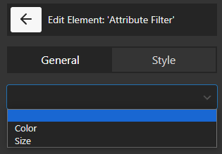 select attribute list option for attribute filter in header table