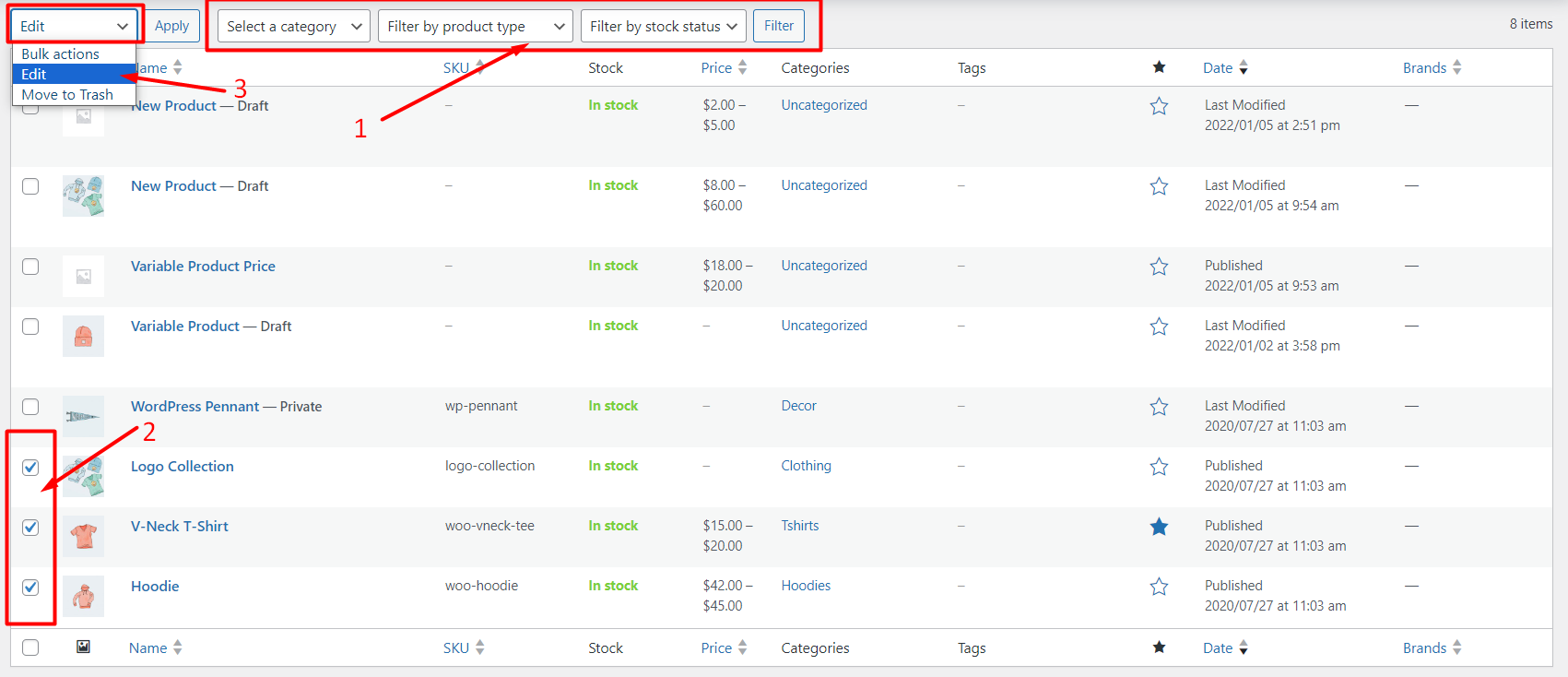 select filtered products for bulk edit stock fields