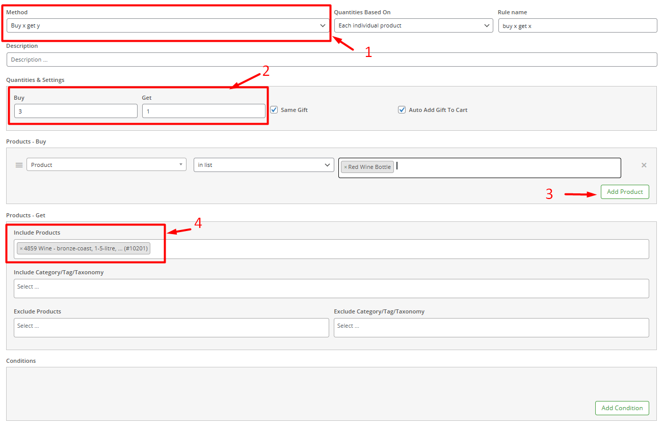 Set rule method for free gifting
