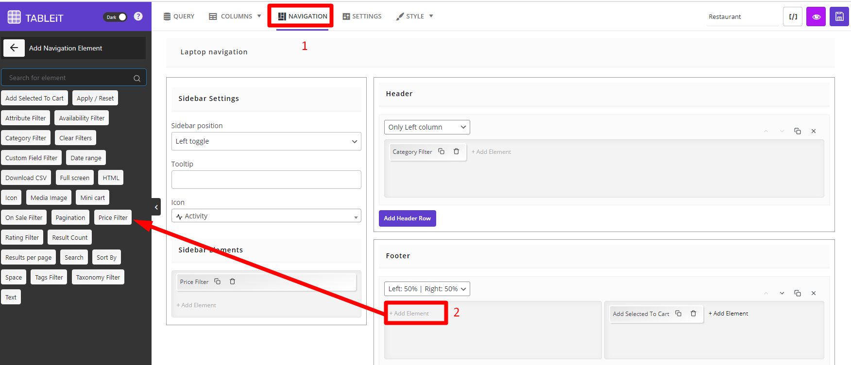 Add Extra Features to the Navigation bars of the WooCommerce shop page