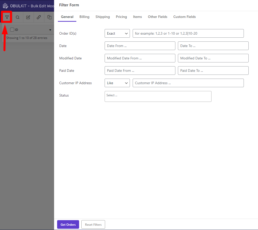 filter WooCommerce export orders list