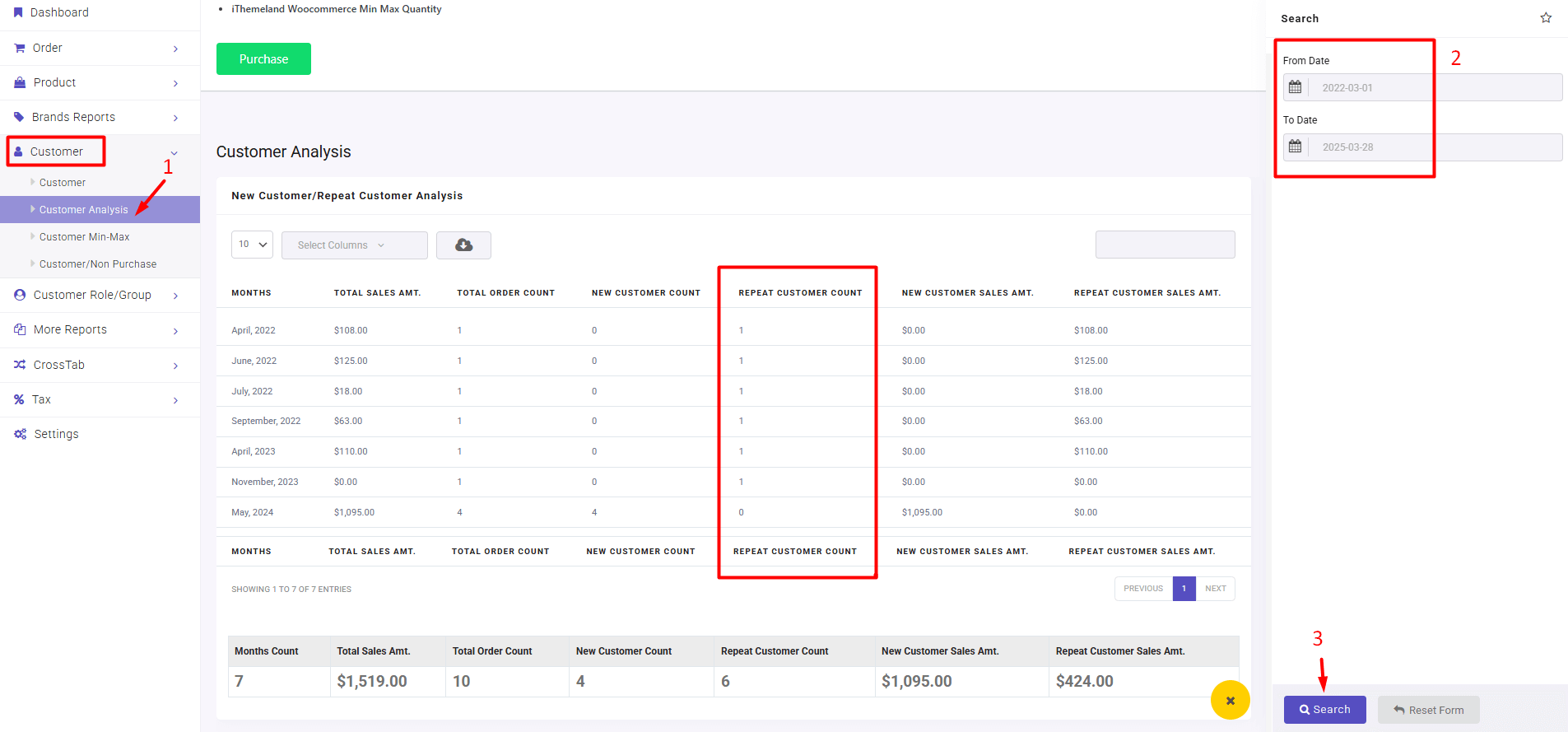 Find repeat customers in woocommerce report