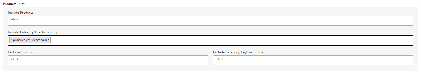select Include Category/Tag/Taxonomy field in Products Get section