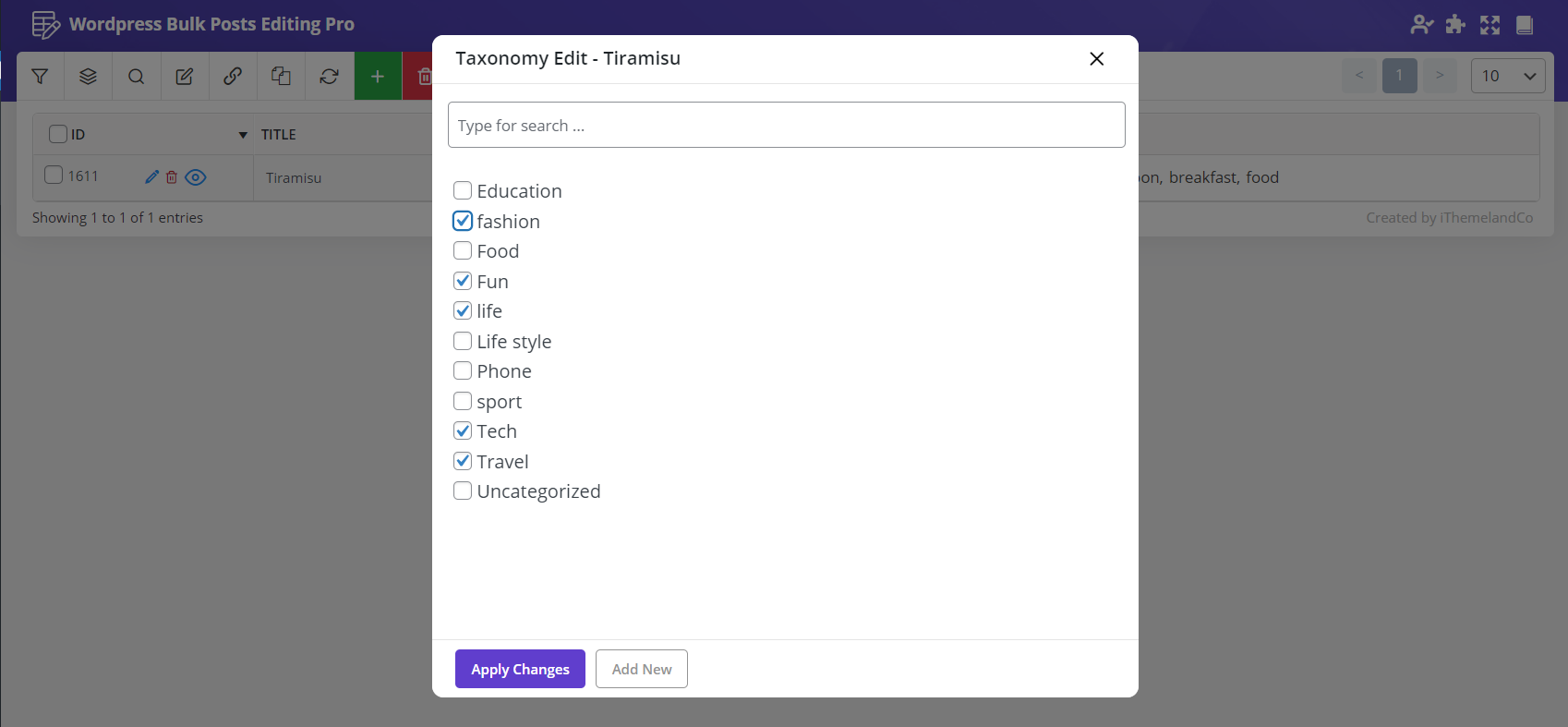 Mark new categories / tags in WordPress bulk post editing plugin