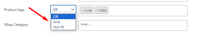 Select Cute or D&G tags for product tags field in item tab filter form