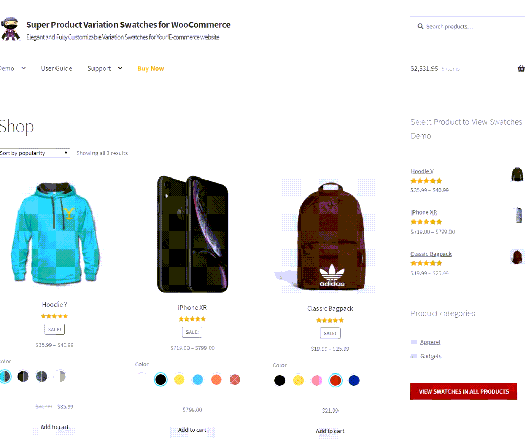 Variation swatches plugin