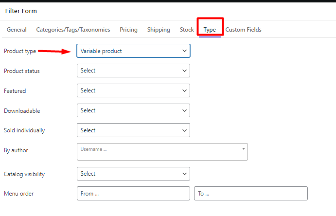 Filter variable products