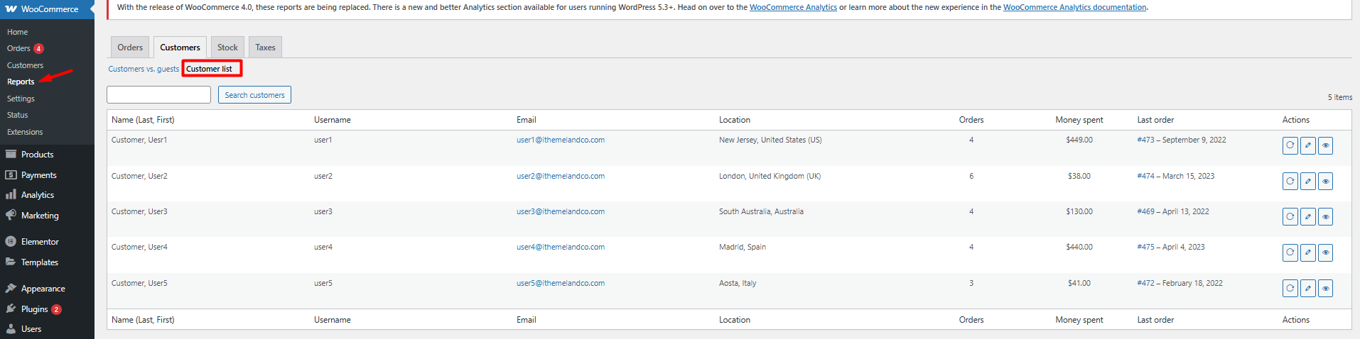 Use woocommerce default report