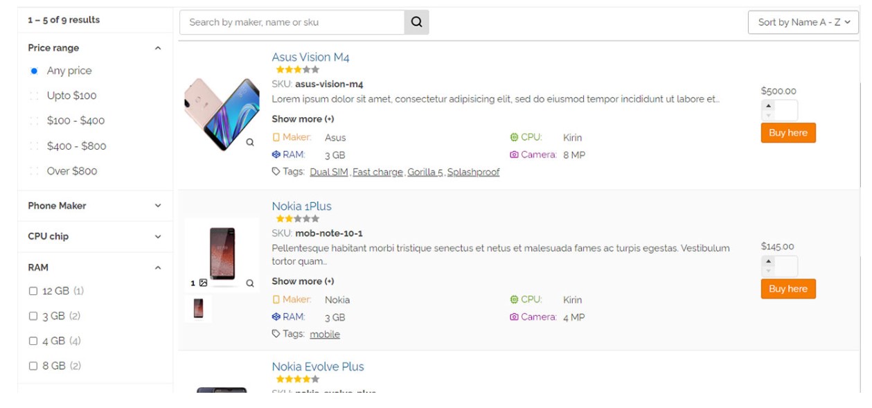 Smart filter with no need to page reload