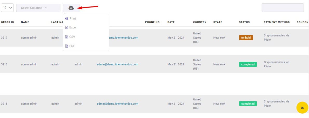 Woocommerce report export formats list