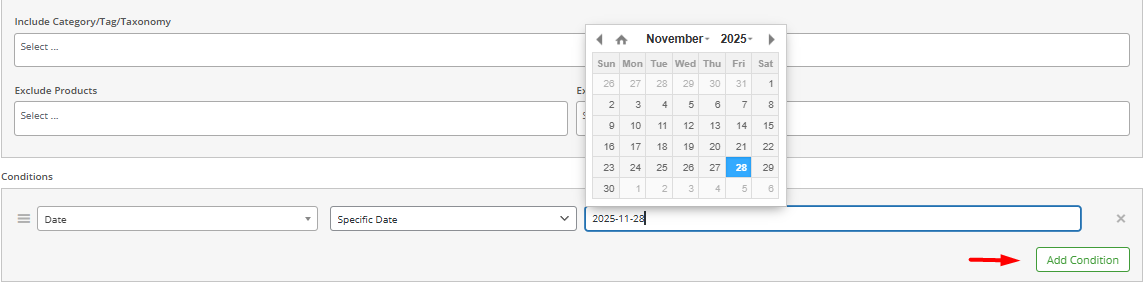Select free gift rule start and end date