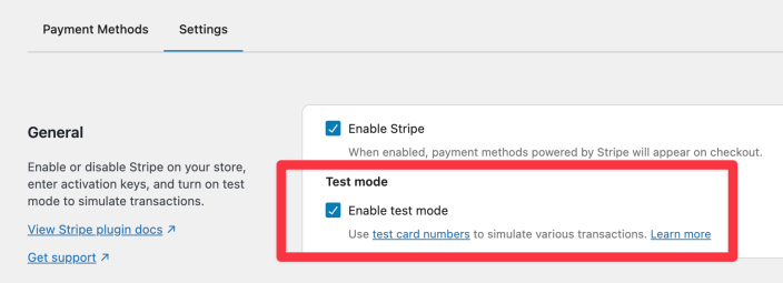 Enabling test mode in payment