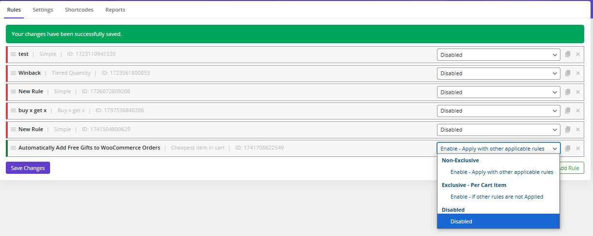 How disable a rule in rules list