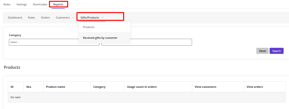 Track gifts inventory in reports tab