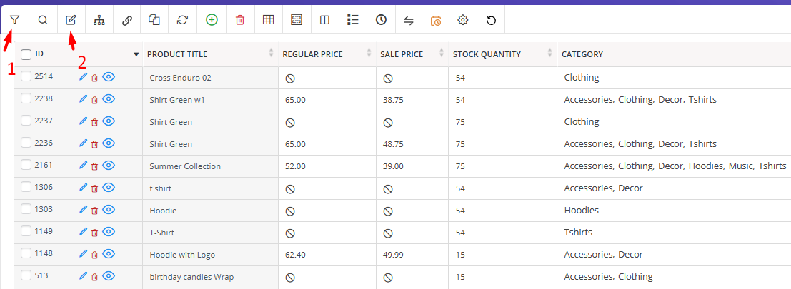 Filter and bulk edit products