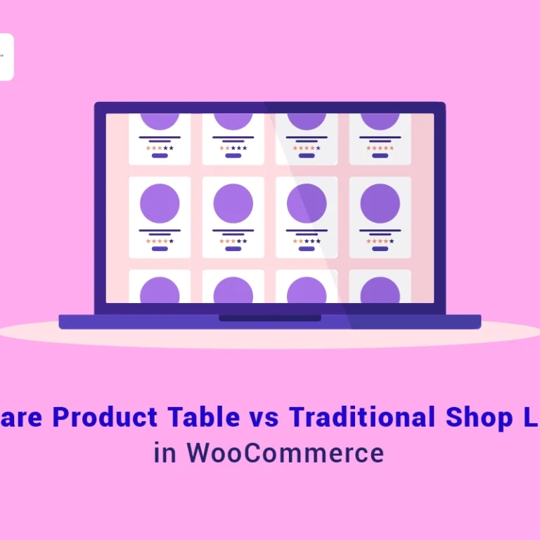 Compare product table vs traditional shop layout banner