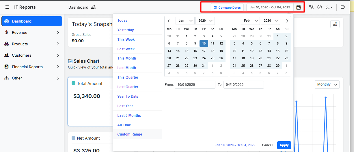 Define your date range in reports