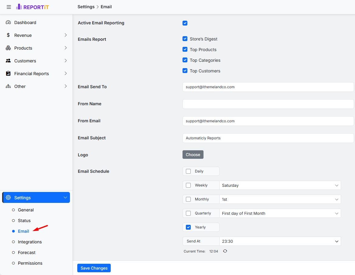 Schedule aov report emails