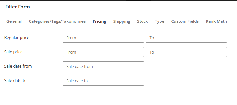 Pbulkit pricing tab in filter form