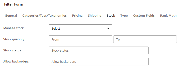 Filter prodcts by stock