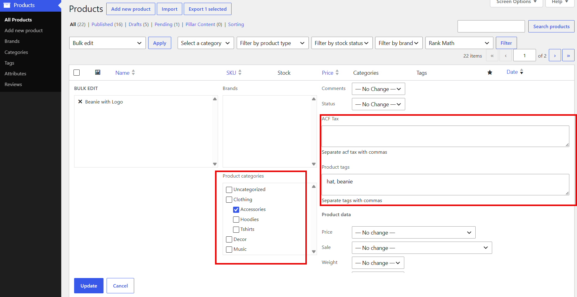 Manage products category and taxonomies in bulk
