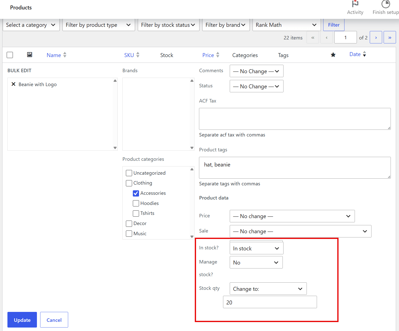 Bulk edit product stock in WooCommerce