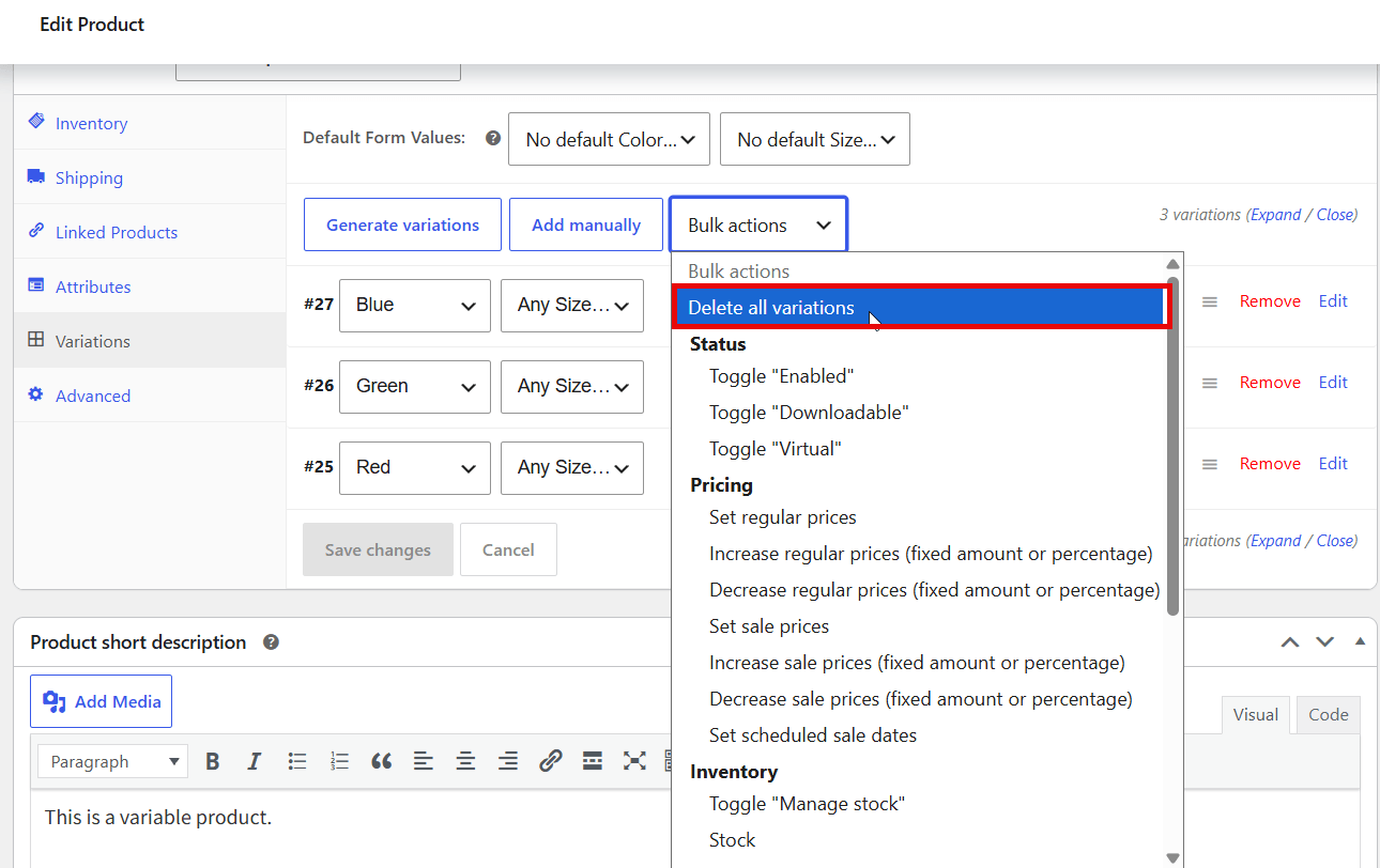 Bulk edit and delete product variations in WooCommerce