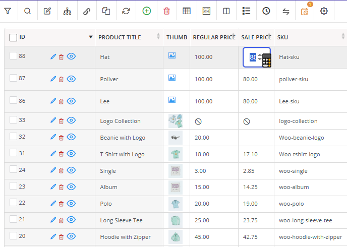 Click on cell to run inline edit operation