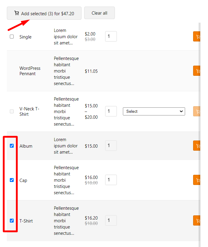 Multi product add to cart