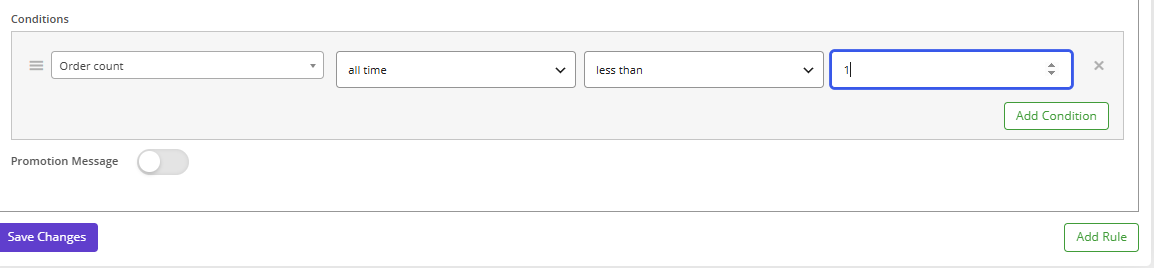 Set rule condition on order count
