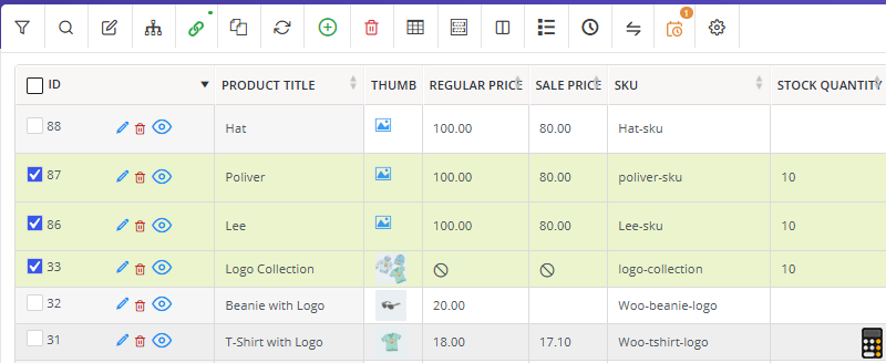 Result of updated price uisng bind edit tool