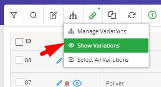 Click on show variations option