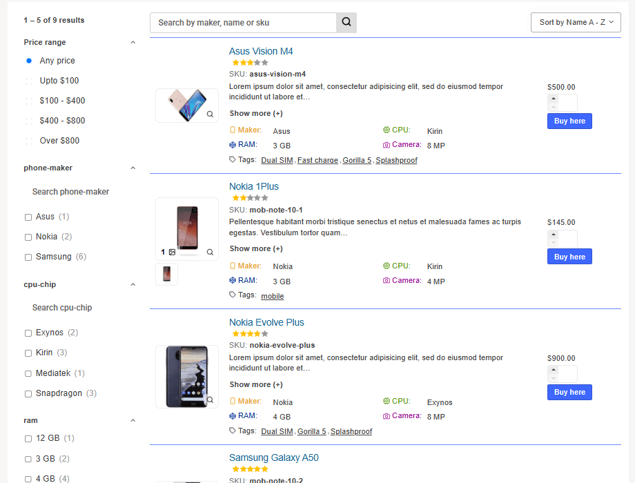 Searchable table