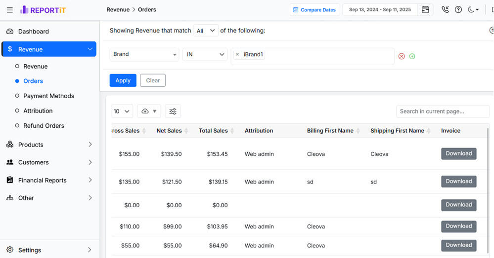 added download invoice in report