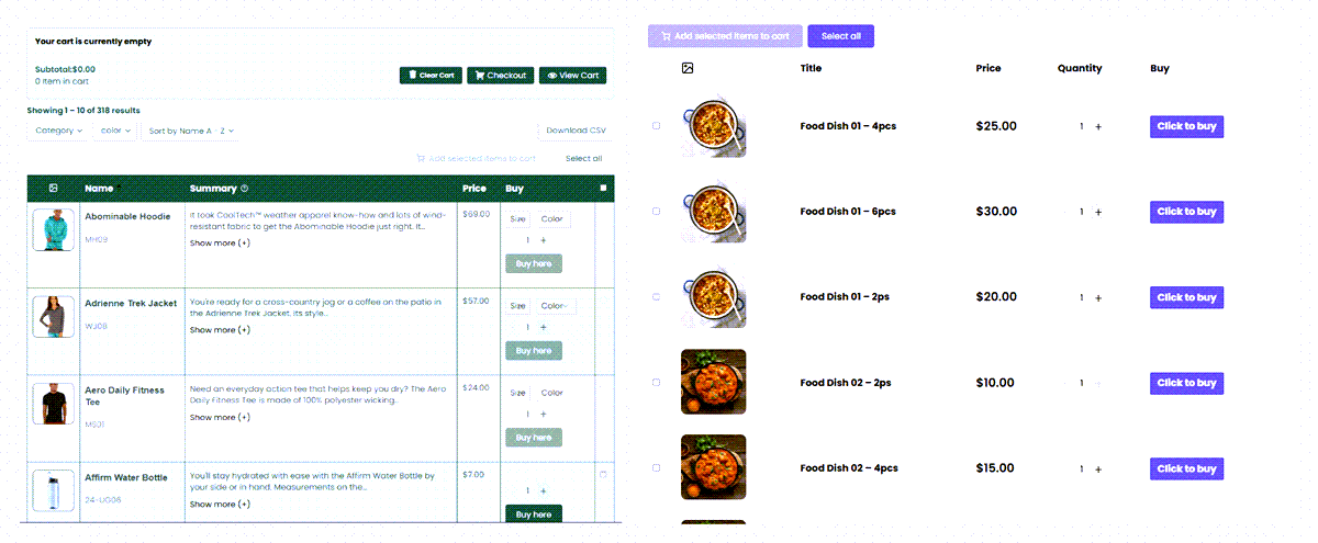 Example of created table in Tableit