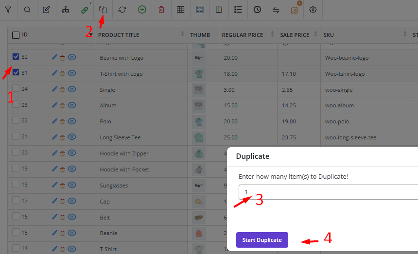 Duplicate products in bulk