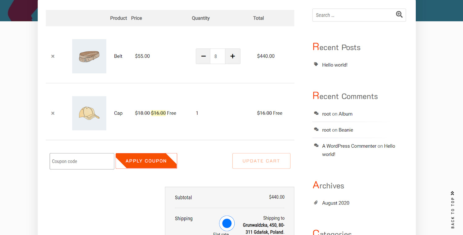 view cart with added free gift in WooCommerce product gift plugin