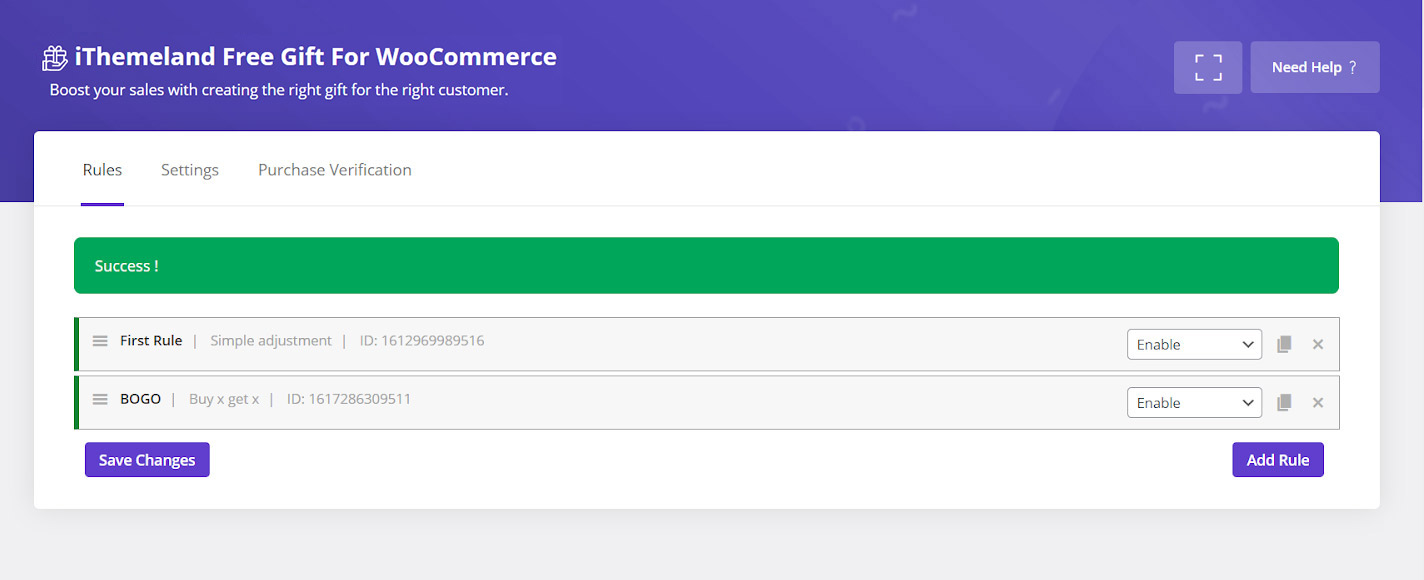 save gift rule in free gift for woocommerce  plugin