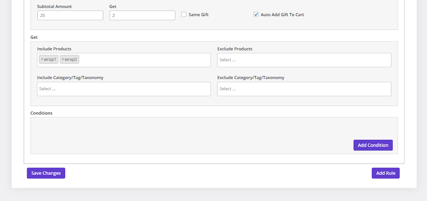 Specify the gifts in WooCommerce product gift plugin