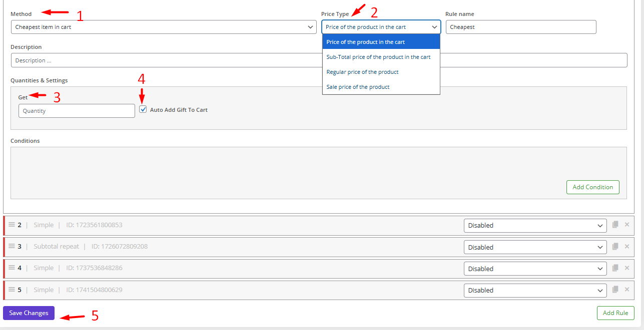 Rule settings