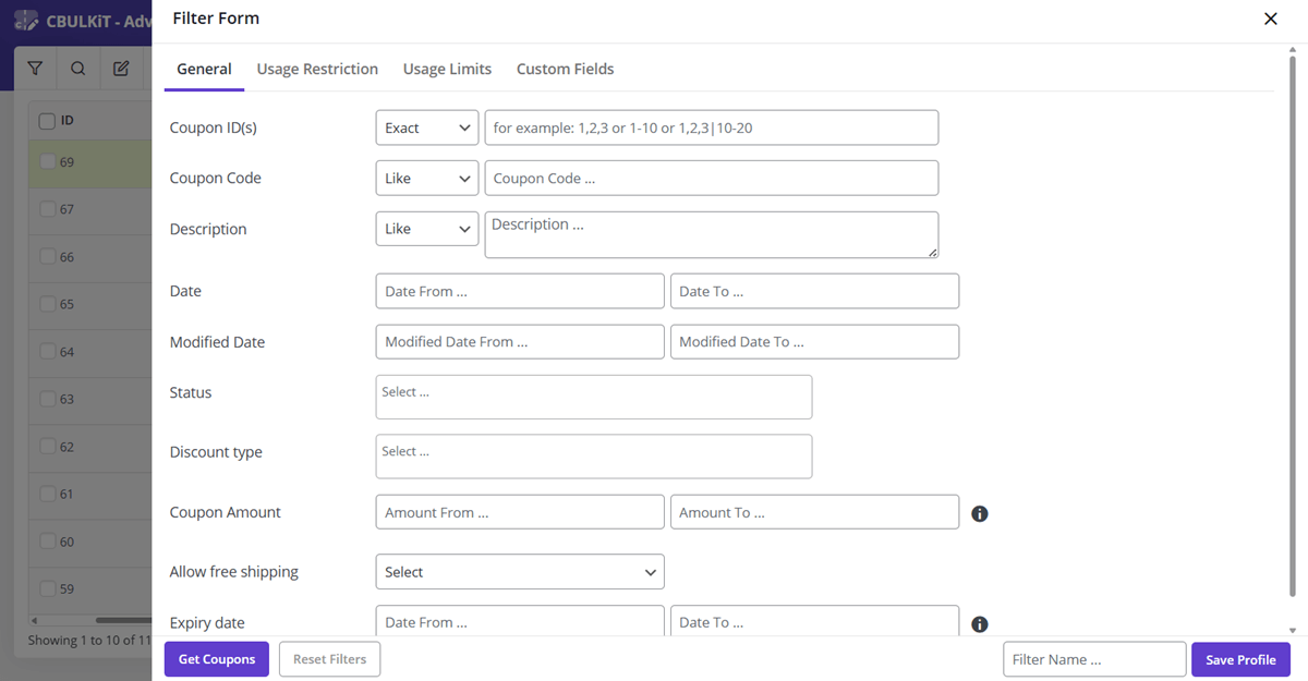 Search Coupons based on all fields in CBULKiT - Advanced Bulk Coupons for WooCommerce plugin bt ithemelandco