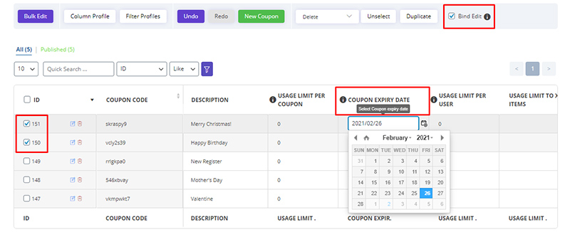 Set expiry date for coupons in WooCommerce Bulk Coupons Editing by ithemelandco