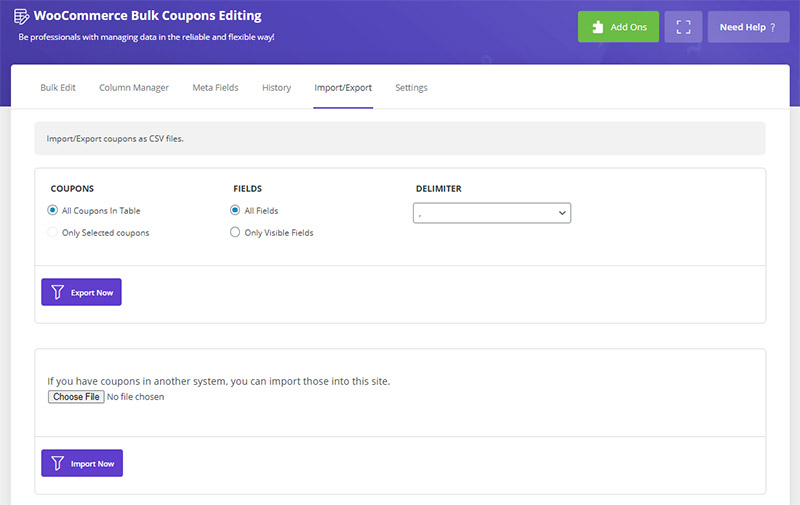 Import / Export Coupons in WooCommerce Bulk Coupons Editing