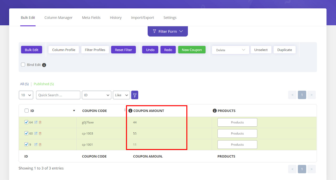 result of increasing amount by value percentage in woocommerce bulk coupons editing plugin