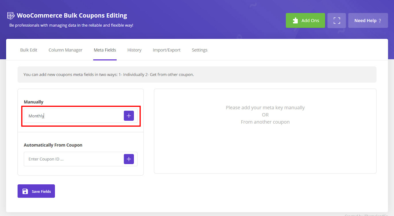 add custom field to WooCommerce bulk coupon editing plugin manually