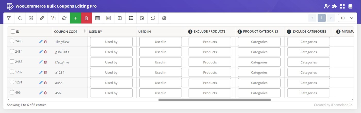 Inline Edit coupon items in WooCommerce bulk coupons editing plugin