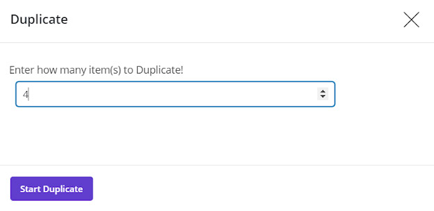 Duplicate button, a pop-up page